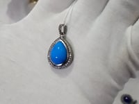 Pear Silver Pave Diamond Pendant With Turquoise Stone