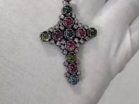 Cross Silver Pave Diamond Pendant With Tourmaline Stone