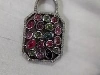 Lock Silver Pave Diamond Pendant With Tourmaline Stone
