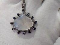 Pear Silver Pave Diamond Pendant With Moonstone