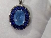 Silver Pave Diamond Pendant With Aqua Stone