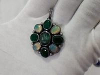 Silver Pave Diamond Pendant With Emerald & Opal Stone