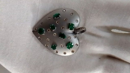 Heart Pave Diamond Pendant With emerald Stone
