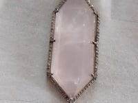Rose Quartz Silver Pave Diamond Pendant