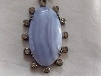 Oval Silver Pave Diamond Pendant