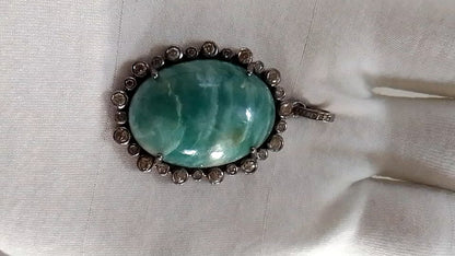 Oval Silver Pave Diamond Pendant