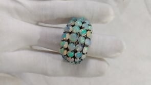 Opal Silver Pave Ring .925 Oxidized Sterling Silver Opal Ring
