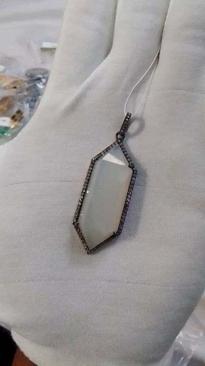Moon Stone Pave Diamond Pendant