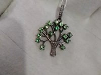 Green Tsavorite Blue Sapphire Tree Diamond Pendant