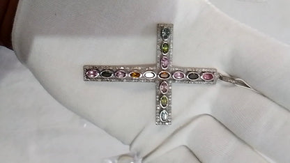 Cross Shape Silver Pave Diamond Pendant