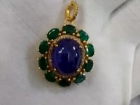 Tanzanite Silver Diamond Pendant With Emerald Stone