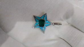 Star 925 Silver Diamond Pendant With Emerald Stone