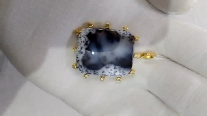 Rectangle 925 Silver Pave Diamond Pendant With Dendrite opal Stone