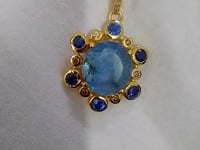Oval 925 Silver Pave Diamond Pendant With Aqua Stone