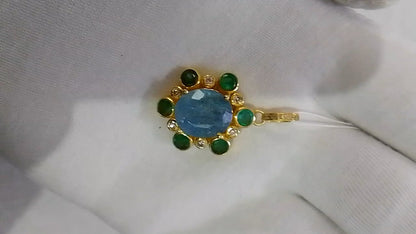 Oval 925 Silver Pave Diamond Pendant With Emerald Stone