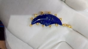 Moon-shaped Lapis lazuli Silver pendant with diamond