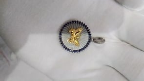 Round Disk On Butterfly pendant in 925 silver with Blue Sapphire And diamonds