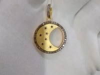 Moon&Star Silver Pave Diamond Pendant With Blue Sapphire