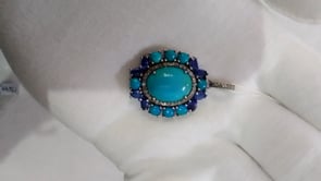 Oval 925 Silver Pave Diamond Pendant With Turquoise Stone