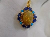 Ethiopian opal Silver Diamond Pendant With Turquoise Stone