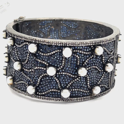 Diamond Bangels with Blue Sapphire and Pearl