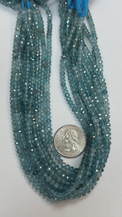 Blue Zircon Natural Faceted Roundelle 3-4mm