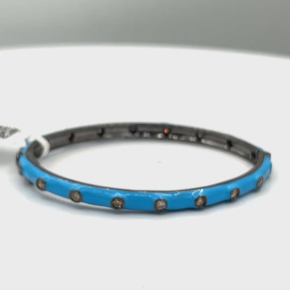 Blue and White Enamel Diamond Bangle