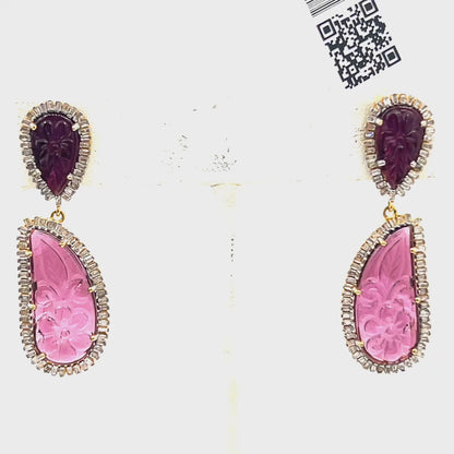 Pink tourmaline 14k Solid Gold Diamond Earring