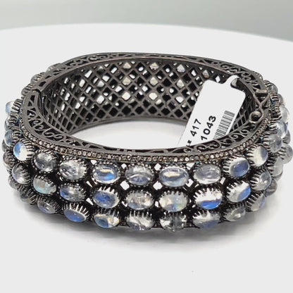 Rainbow Moonstone Diamond Bangle