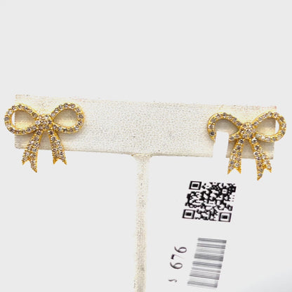 Ribbon 14k Solid Gold Diamond Stud Earring. Genuine handmade pave diamond Earring. 14k Solid Gold Diamond Earring..