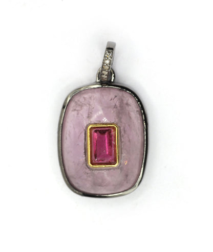 Rectangle Silver Pave Diamond Pendant