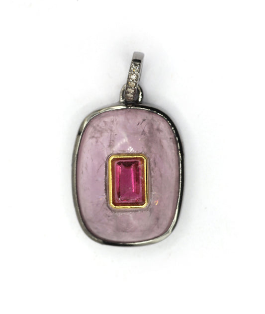 Rectangle Silver Pave Diamond Pendant