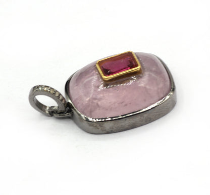 Rectangle Silver Pave Diamond Pendant