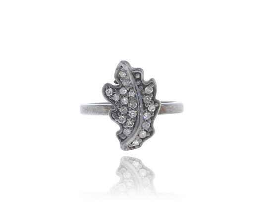 Leaf Shape Silver Diamond Ring