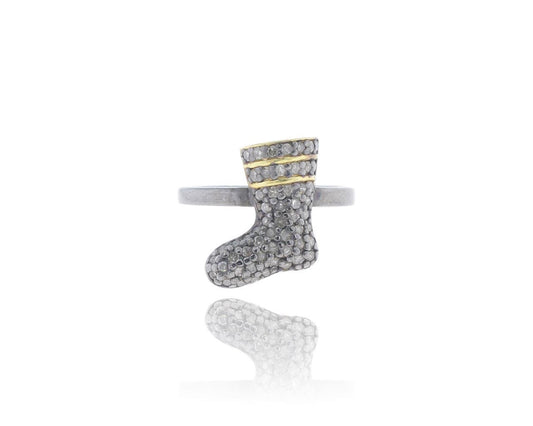 Long Boots shape Diamond and Silver Black Rhodium Finish Rings