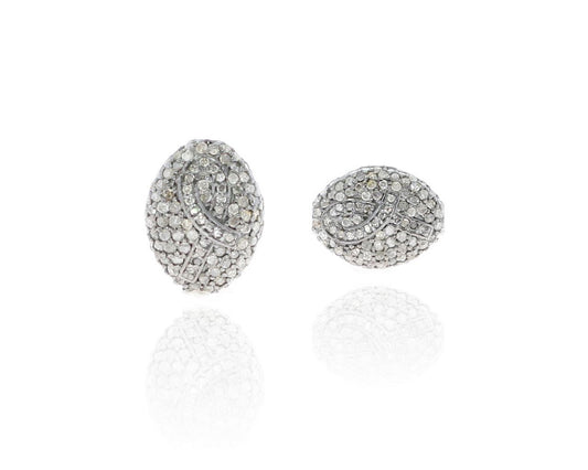 Oval Shape Silver Pave Diamond Beads