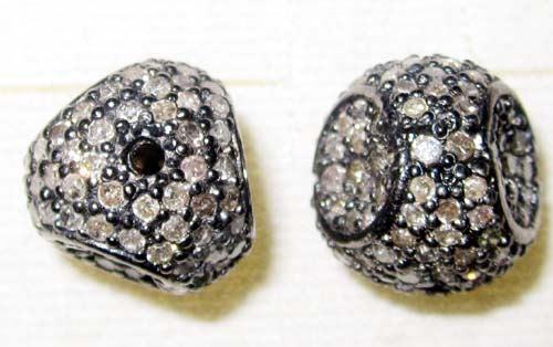 Fancy shape silver pave diamond beads