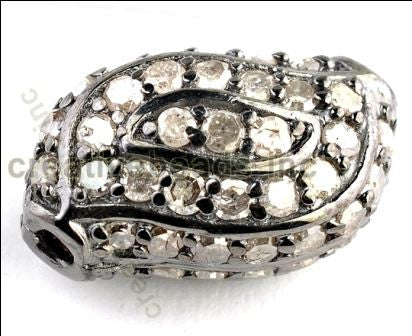 Tube Pave Diamond Bead .925 Oxidized Sterling Silver Diamond Beads, Genuine handmade pave diamond Beads.
