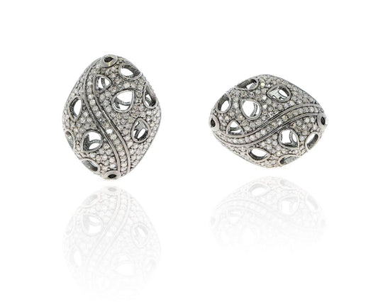 Silver and Diamond Pave  Pave Beads