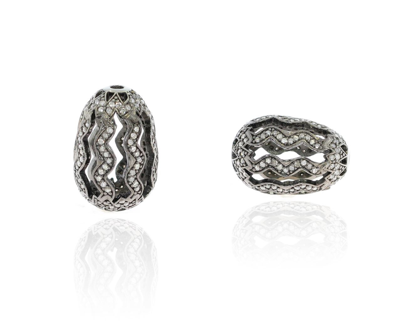 Silver and Diamond Pave Pave Beads