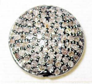 Coin Shape silver pave diamond beads