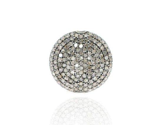 Coin Shape Silver Pave Diamond Beads