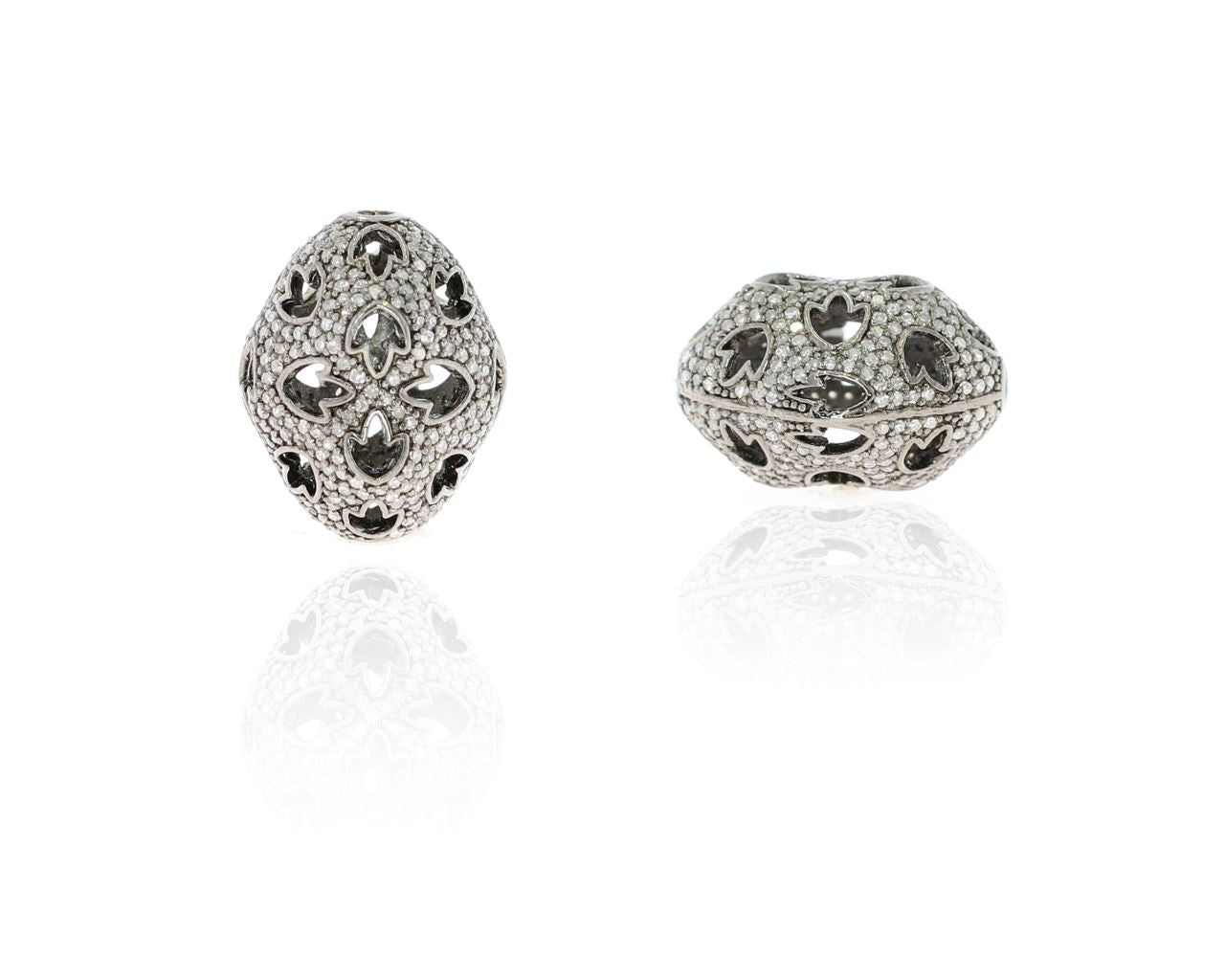 Nugget Shape Open Filgree Designs Silver Pave Diamond Beads