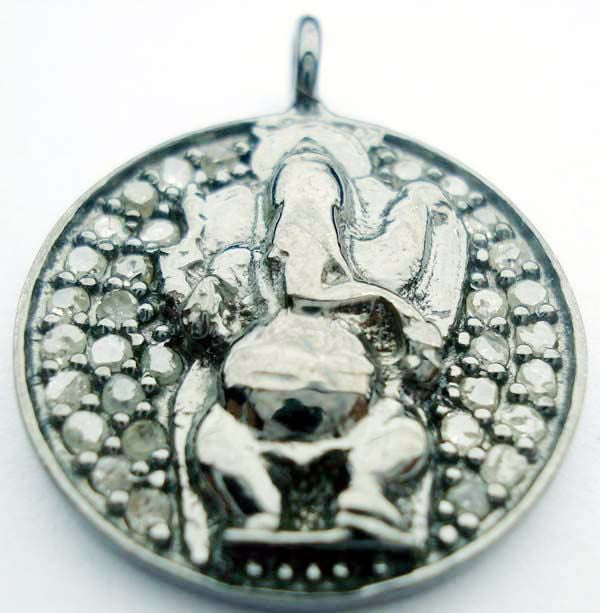 Diamond Round Pendant, Pave Diamond Pendant, Pave Round Necklace, Approx 18 x 15mm. Sterling Silver
