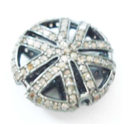 Coin Shape Filgree Silver Pave Diamond Beads