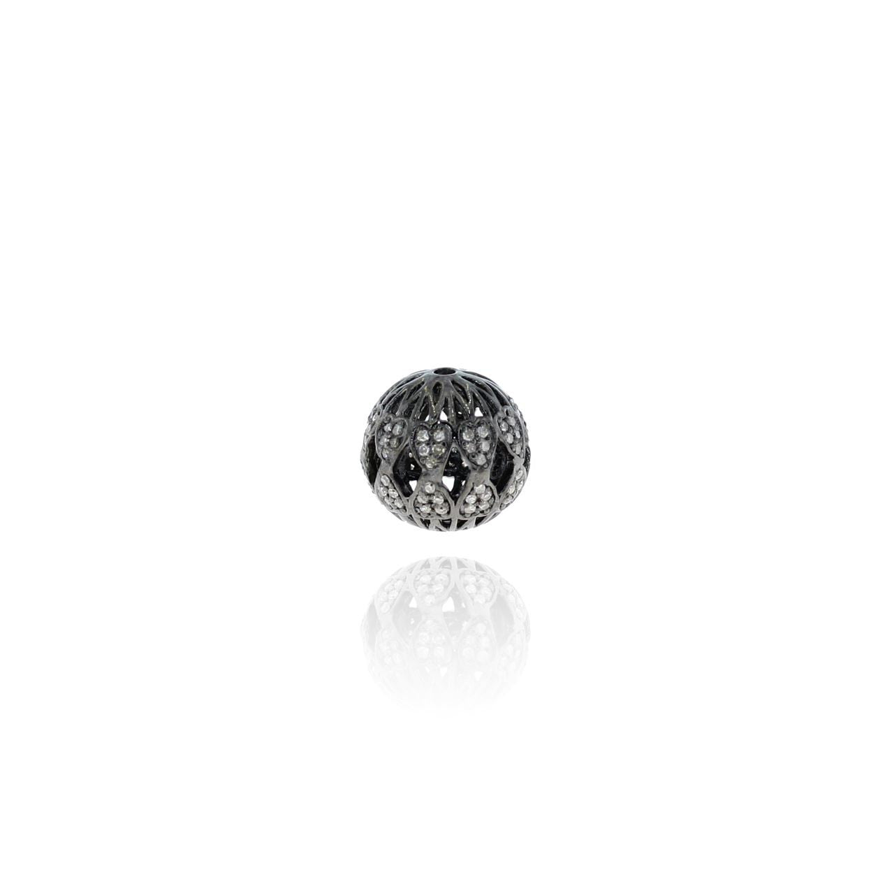 Round Shape Filigree Silver Pave Diamond Beads