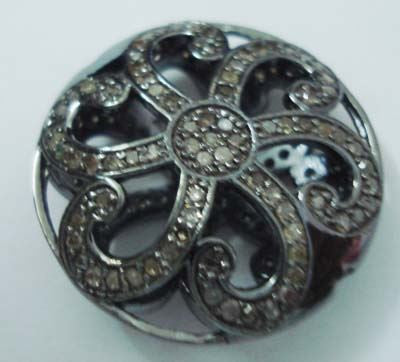 Coin Flower Shape Silver Pave Diamond Beads