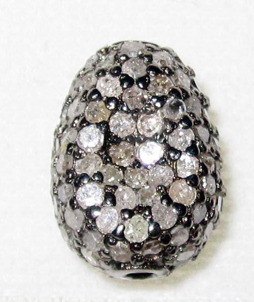 Nugget Shape silver pave diamond beads