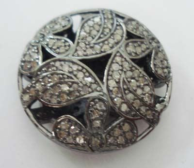Coin Shape Flower design silver pave diamond beads