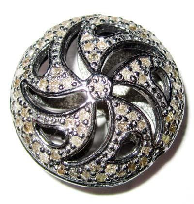 Coin Shape Filgree Silver Diamond Pave Beads